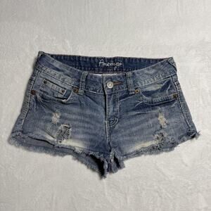Amethyst Shorts Juniors 28 Blue Denim Distressed Cutoff Frayed Hem Stretch